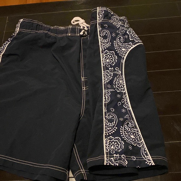 Faded Glory Swimming Trunks mens blue white paisley tie pocket, size XL, 40/42 - Picture 6 of 6